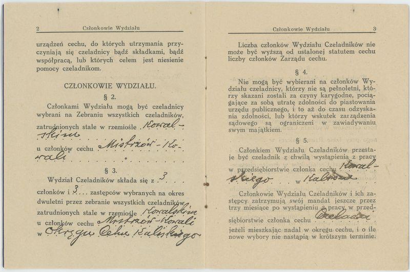 Statut Wydziału Czeladników przy cechu Mistrzów Kowali w Kaliszu