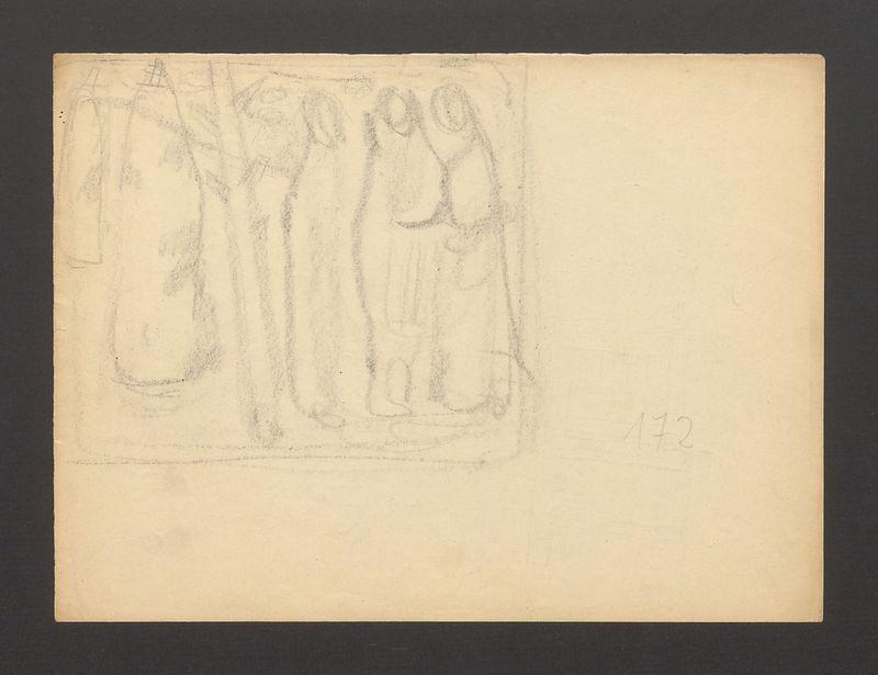 Szkic sylwetek kobiecych (?); projekty mebli