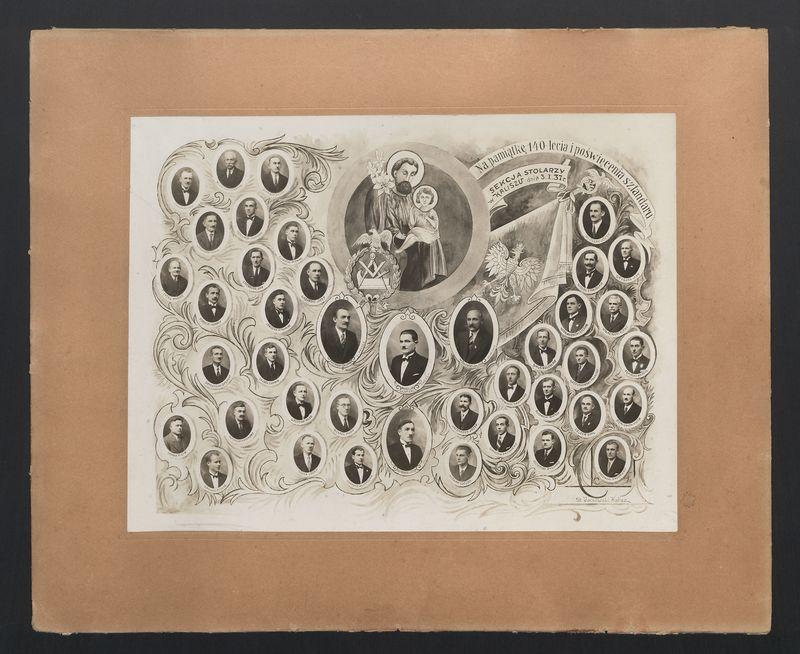 Tableau "Na pamiątkę 140-lecia poświęcenia sztandaru, Sekcja Stolarzy w Kaliszu dnia 3.I.37 r."