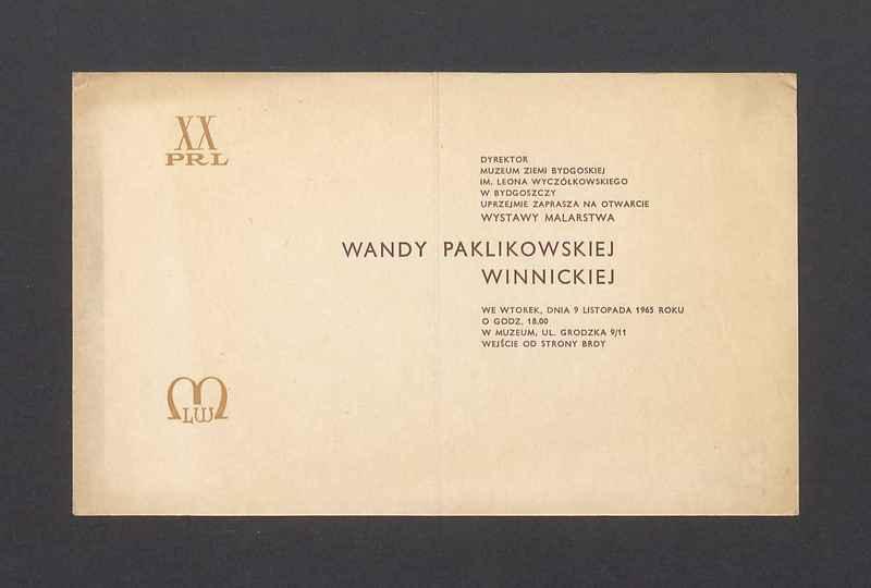 Zaproszenie na otwarcie wystawy malarstwa Wandy Paklikowskiej Winnickiej