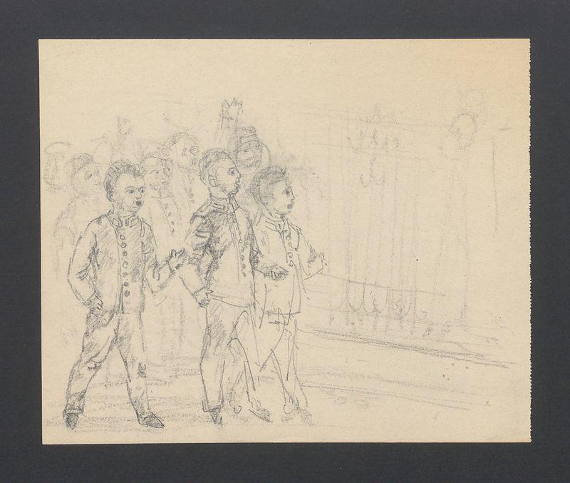 Chłopcy w mundurach, dwie głowy