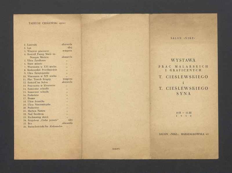 Ulotka dot. wystawy prac malarskich i graficznych T. Cieślewskiego i T. Cieślewskiego syna