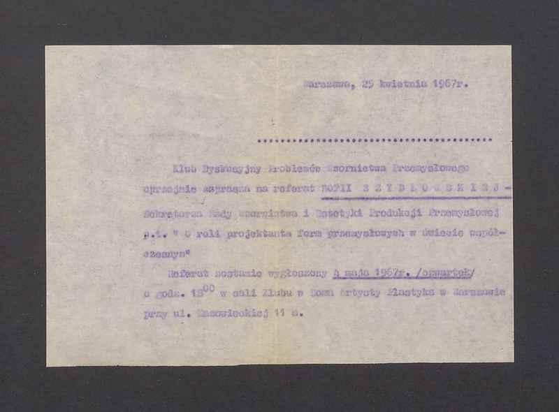 Zaproszenie na referat Zofii Szydłowskiej