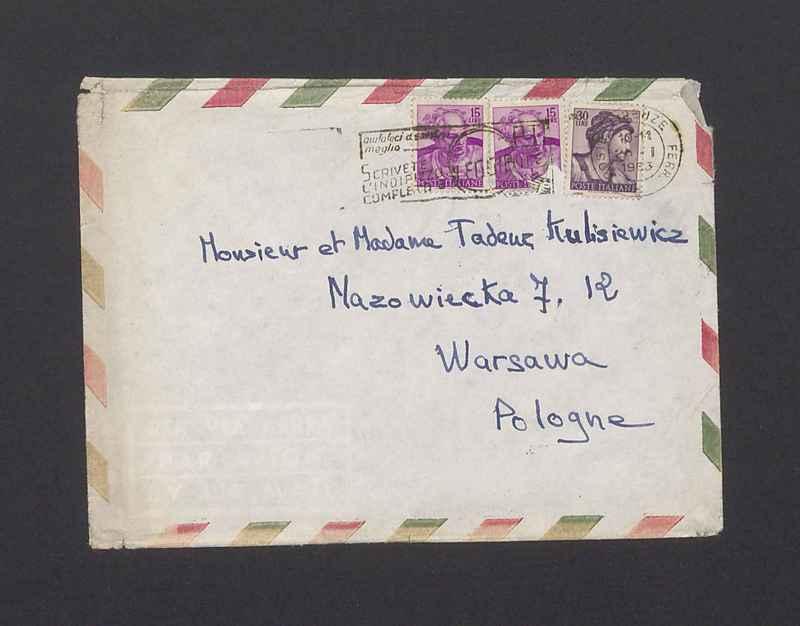 Koperta, adr. Monsieur et Madame Tadeusz Kulisiewicz