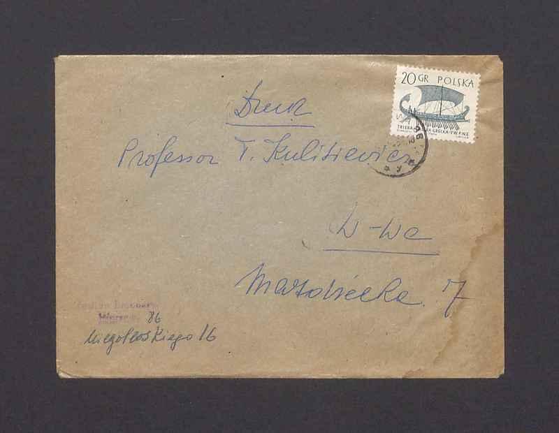 Koperta, adr. Professor Tadeusz Kulisiewicz