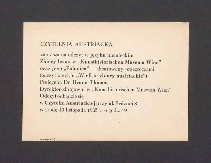 Zaproszenie na odczyt "Zbiory broni"