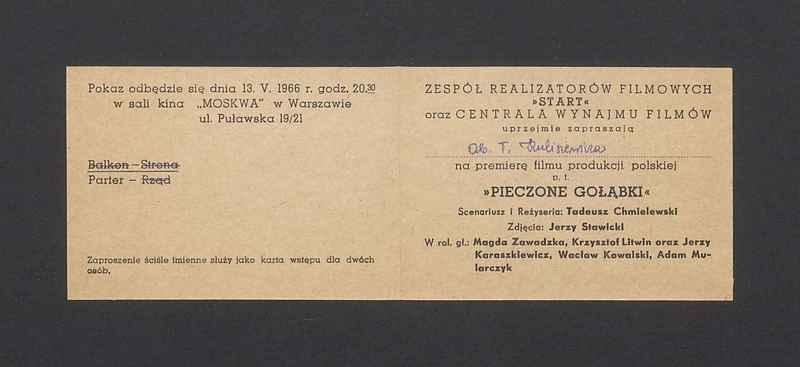 Zaproszenie na premierę filmu "Pieczone gołąbki"