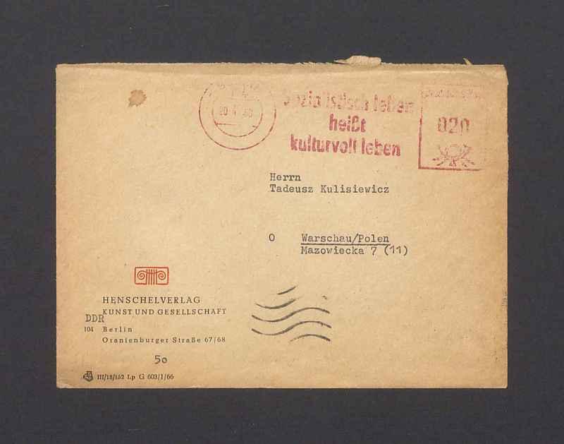 Koperta, adr. Herrn Tadeusz Kulisiewicz