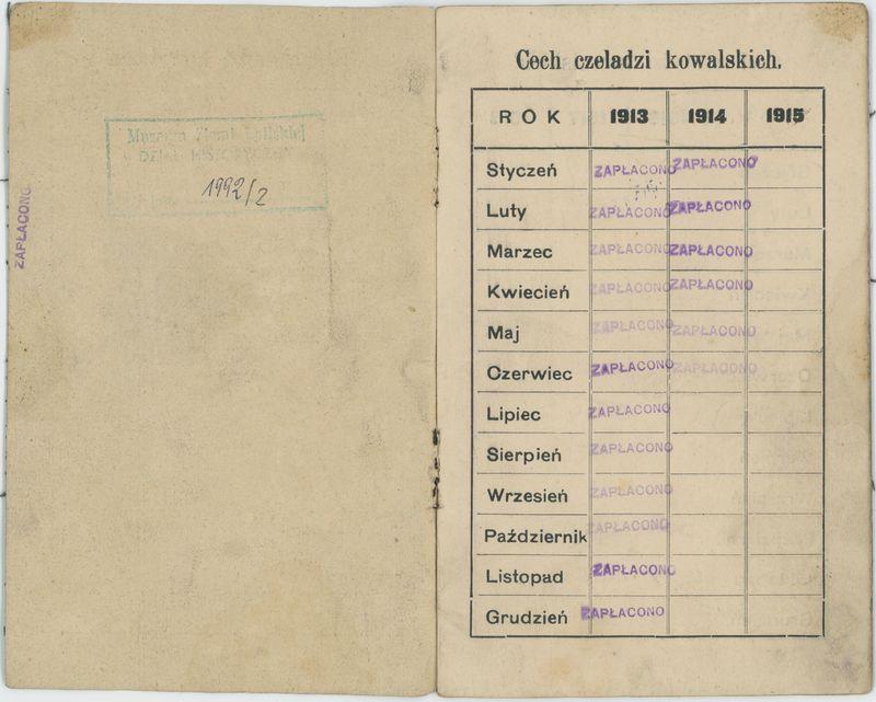 Książeczka składek cechu kowalskiego