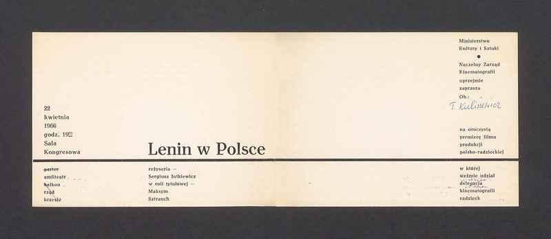 Zaproszenie na premierę filmu "Lenin w Polsce"