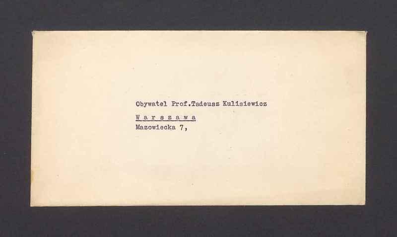 Koperta, adr. Obywatel Prof. Tadeusz Kulisiewicz