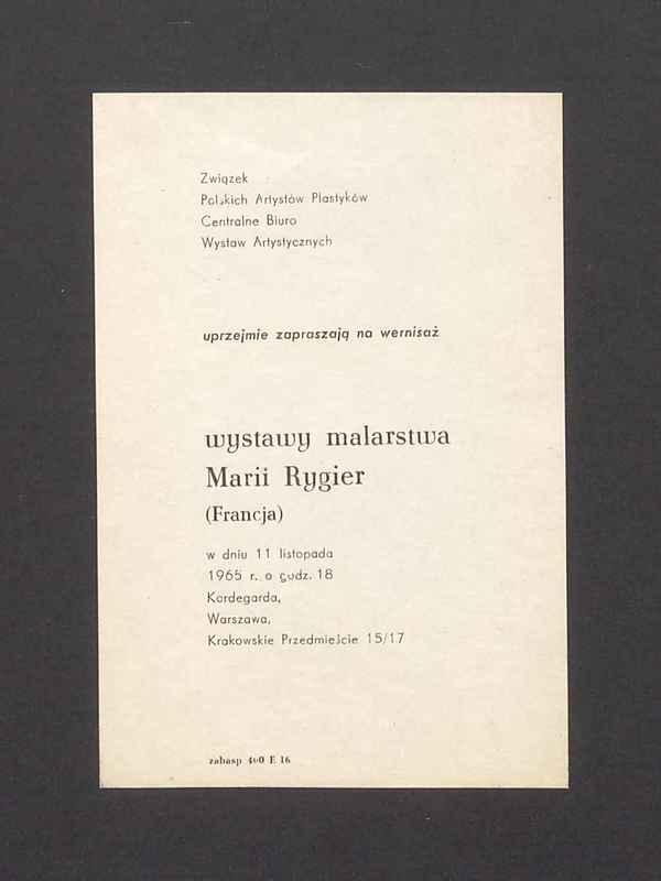 Zaproszenie na wernisaż wystawy malarstwa Marii Rygier