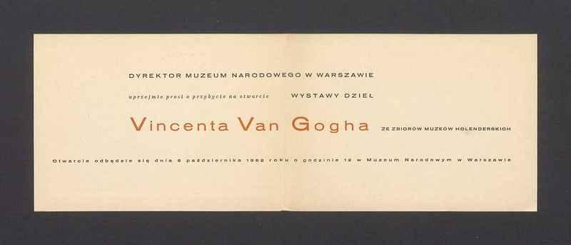 Zaproszenie na otwarcie wystawy dzieł Vincenta van Gogha