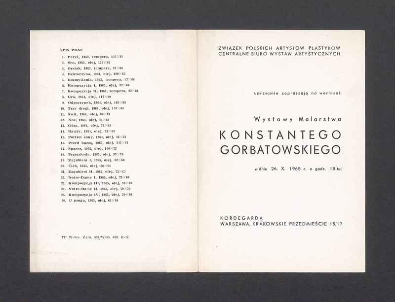 Zaproszenie na wernisaż wystawy malarstwa Konstantego Gorbatowskiego
