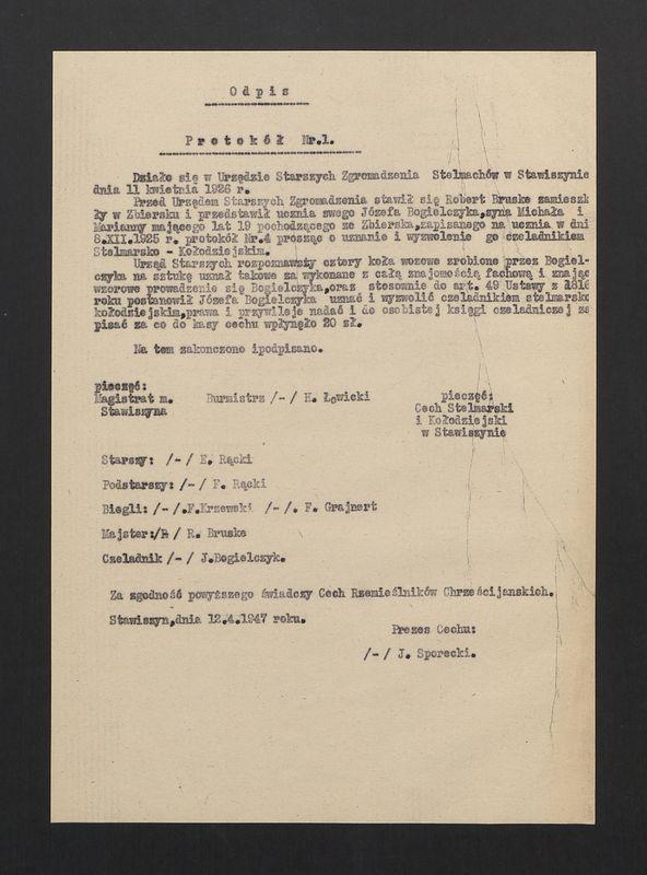 Księga wyzwolin mistrzów i czeladników cechu Stelmachowskiego w Stawiszynie