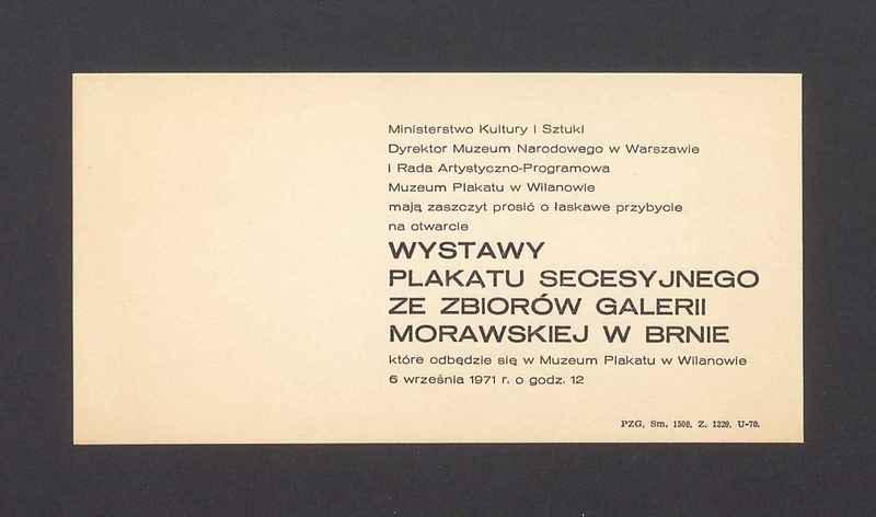 Zaproszenie na otwarcie wystawy plakatu secesyjnego ze zbiorów Galerii Morawsiej