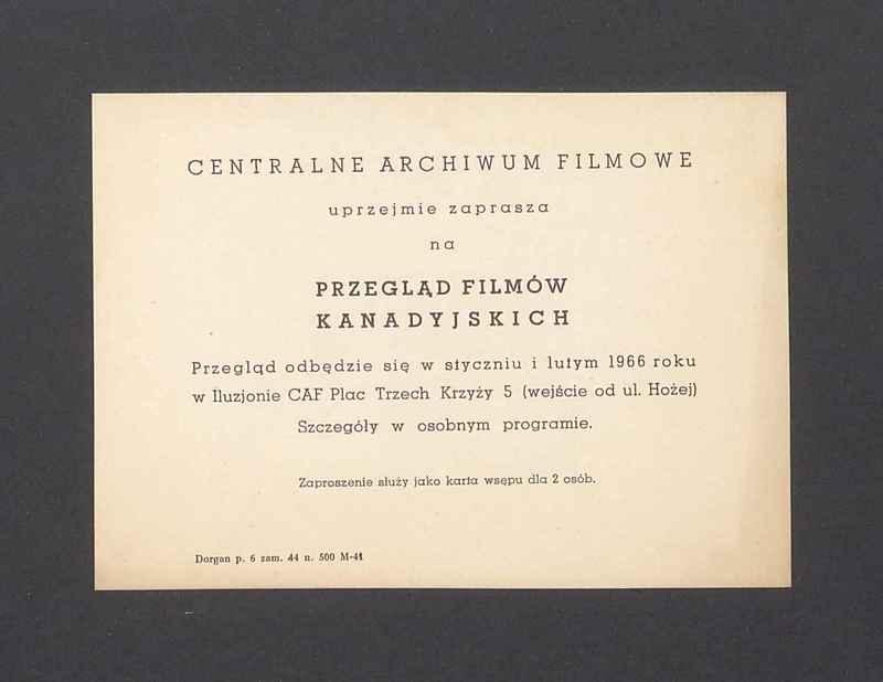 Zaproszenie na przegląd filmów kanadyjskich