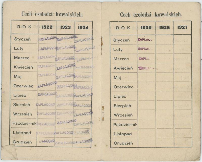 Książeczka składek cechu kowalskiego