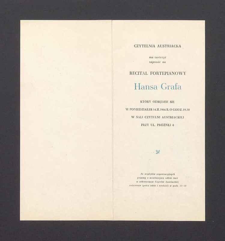 Zaproszenie na recital fortepianowy Hansa Grafa