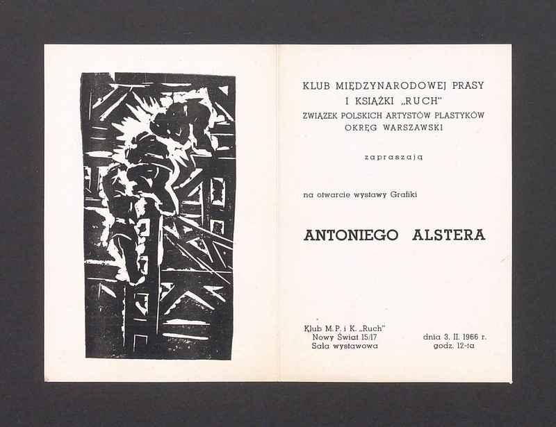 Zaproszenie na otwarcie wystawy grafiki Antoniego Alstera