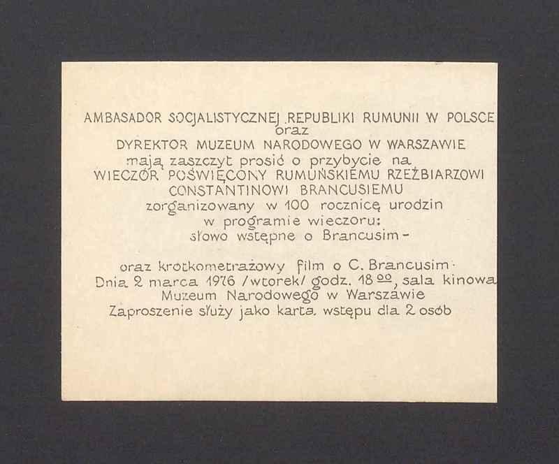 Zaproszenie na wieczór poświęcony rzeźbiarzowi Constantinowi Brancusiemu