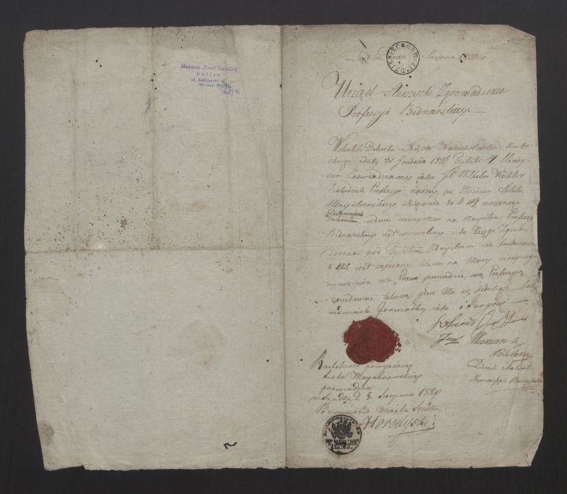 Protokół wyzwolenia majstra Cechu Bednarskiego w Szadku