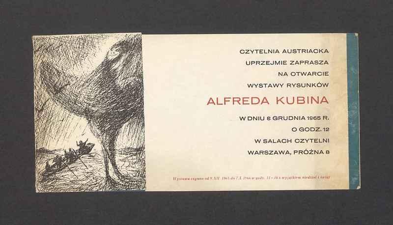 Zaproszenie na otwarcie wystawy rysunków Alfreda Kubina