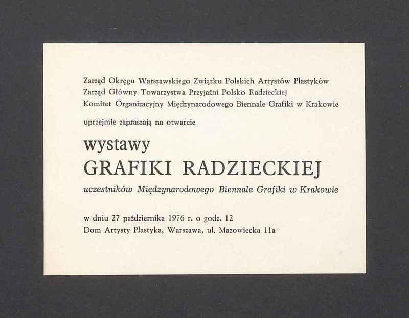 Zaproszenie na otwarcie wystawy grafiki radzieckiej