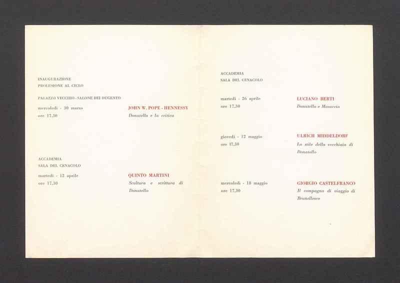 Accademia Fiorentina (...) celebrazioni del V centenario della morte di  Donatello