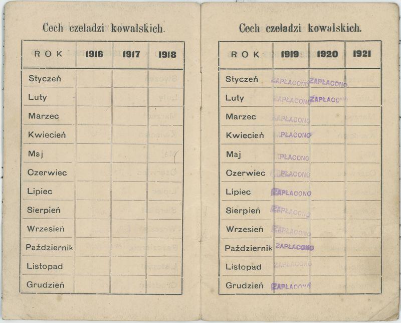 Książeczka składek cechu kowalskiego