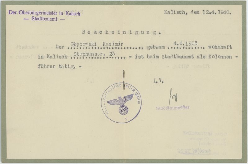 Przepustka na nazwisko Kazimierza Głębowskiego 