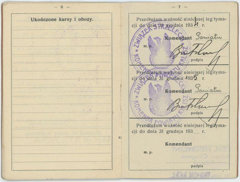Legitymacja Związku Strzeleckiego Komendy Powiatu Kalisz wystawiona na nazwisko Kazimierza Głębowskiego 