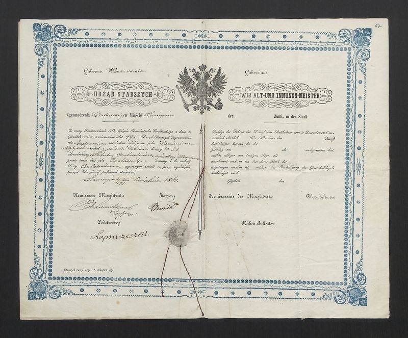 Świadectwo wyzwolenia na czeladnika Cechu Bednarskiego