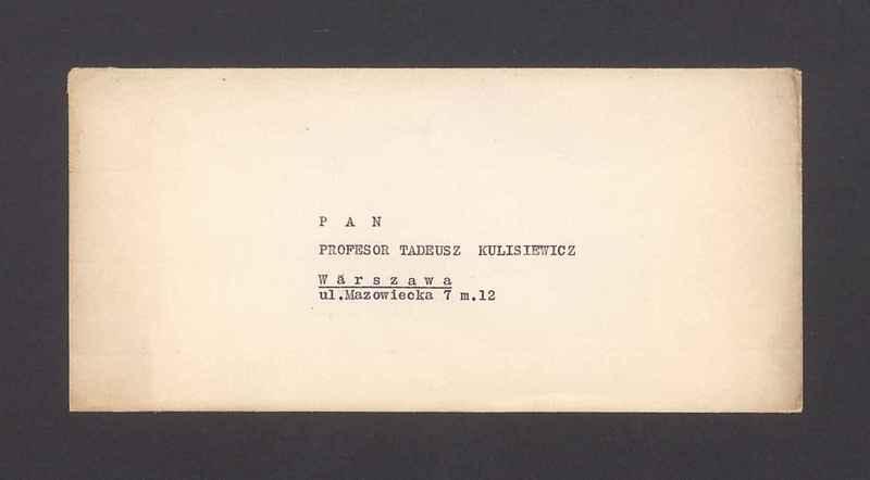 Koperta, adr. Pan Profesor Tadeusz Kulisiewicz