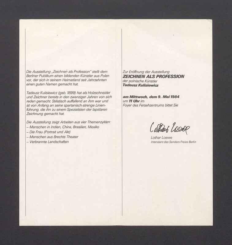 Einladung zur Ausstellung Zeichnen als Profession der polnische Kunstler Tadeusz Kulisiewicz