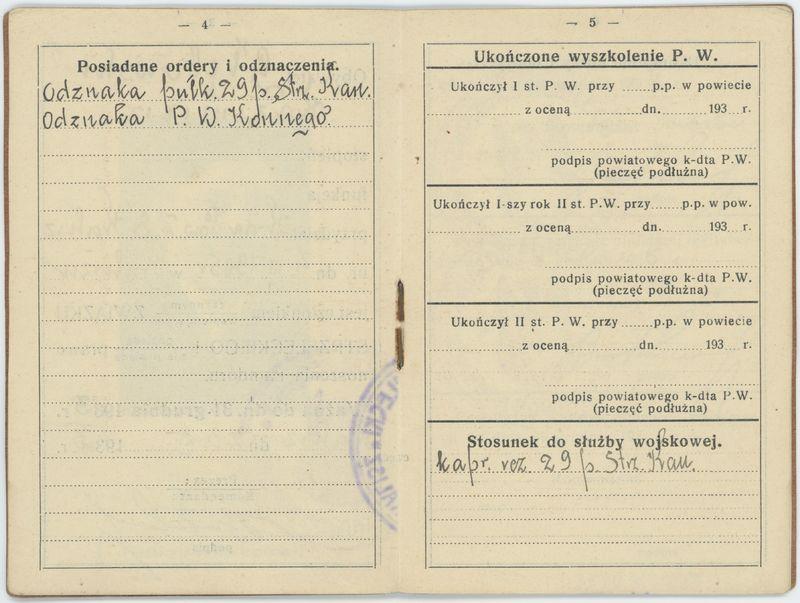 Legitymacja Związku Strzeleckiego Komendy Powiatu Kalisz wystawiona na nazwisko Kazimierza Głębowskiego 