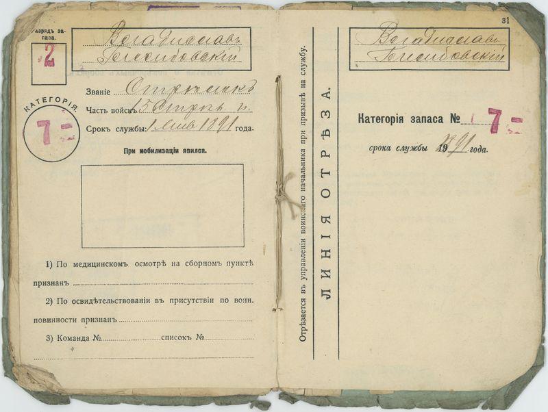 Rosyjska książeczka wojskowa Władysława Głębowskiego