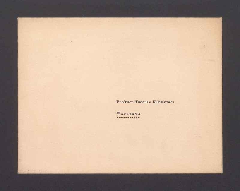 Koperta, adr. Profesor Tadeusz Kulisiewicz