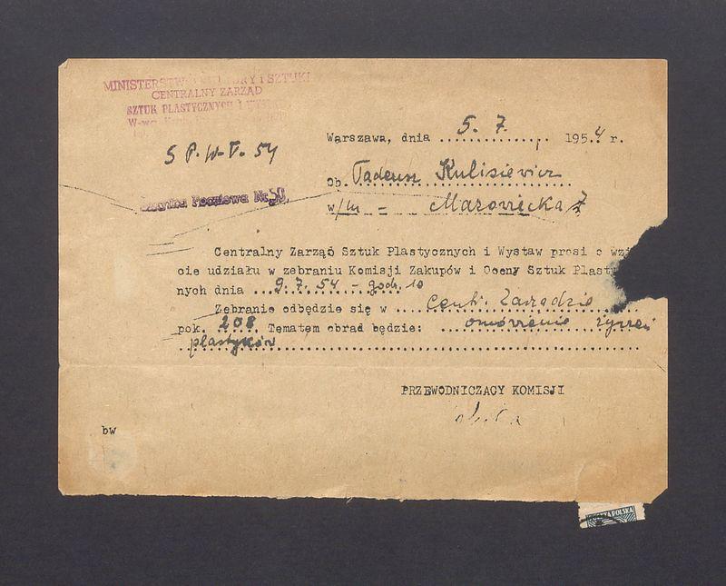 Centralny Zarząd Sztuk Plastycznych i Wystaw: informacja o zebraniu Komisji Zakupów i Oceny Sztuk Plastycznych