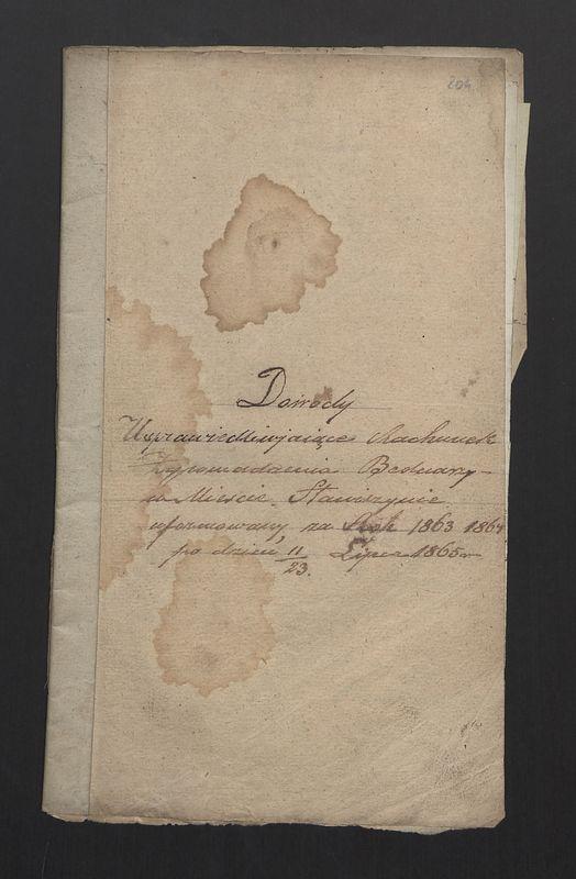 Dowody Usprawiedliwiające Rachunek Zgromadzenia Bednarzy w Mieście Stawiszynie uformowany za rok 1863, 1864 do dnia 11/23 Lipca 1865 r.