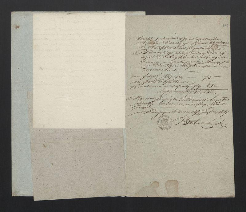 Wykaz Rachunku Skrzynki Rzemieślniczej Zgromadzenia Bednarskiego Okręgu i Miasta Stawiszyna za rok 1847