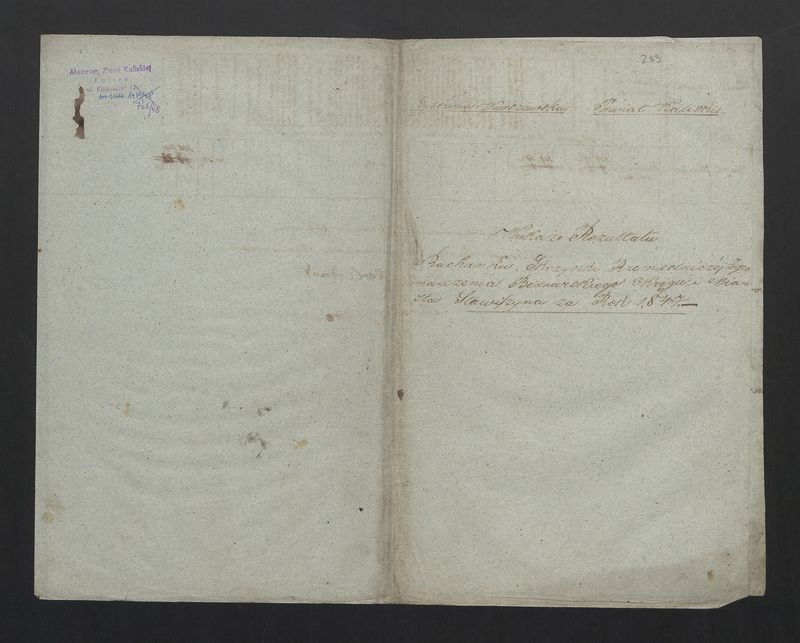 Wykaz Rachunku Skrzynki Rzemieślniczej Zgromadzenia Bednarskiego Okręgu i Miasta Stawiszyna za rok 1847