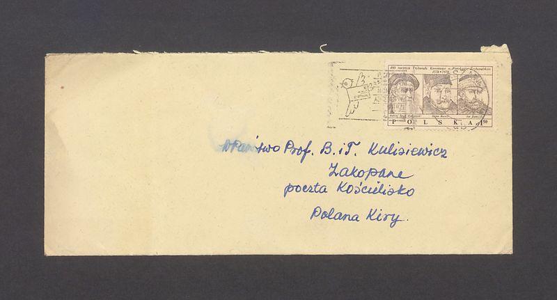Koperta, adr. W. Państwo Prof. B. i T. Kulisiewicz