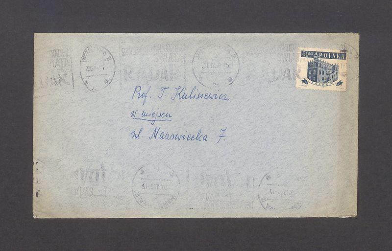 Koperta, adr. Prof. T. Kulisiewicz