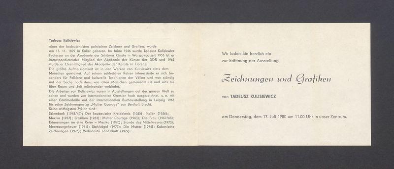 Wir laden Sie herzlich ein zur Eroffnung der Ausstellung "Zeichnungen und Grafiken von Tadeusz Kulisiewicz"