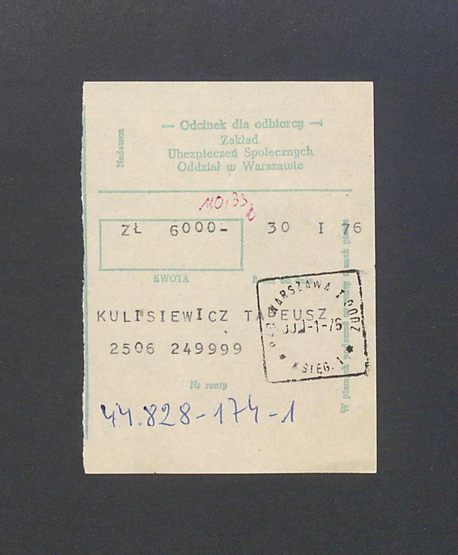 Zakład Ubezpieczeń Społecznych: odcinek dla odbiorcy z wpłatą na ubezpieczenie