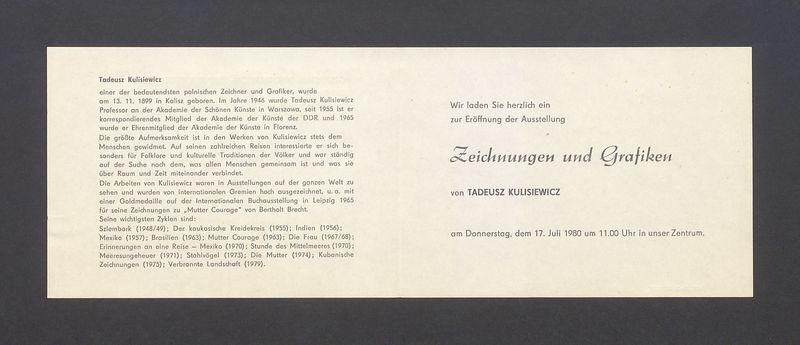 Wir laden Sie herzlich ein zur Eroffnung der Ausstellung "Zeichnungen und Grafiken von Tadeusz Kulisiewicz"
