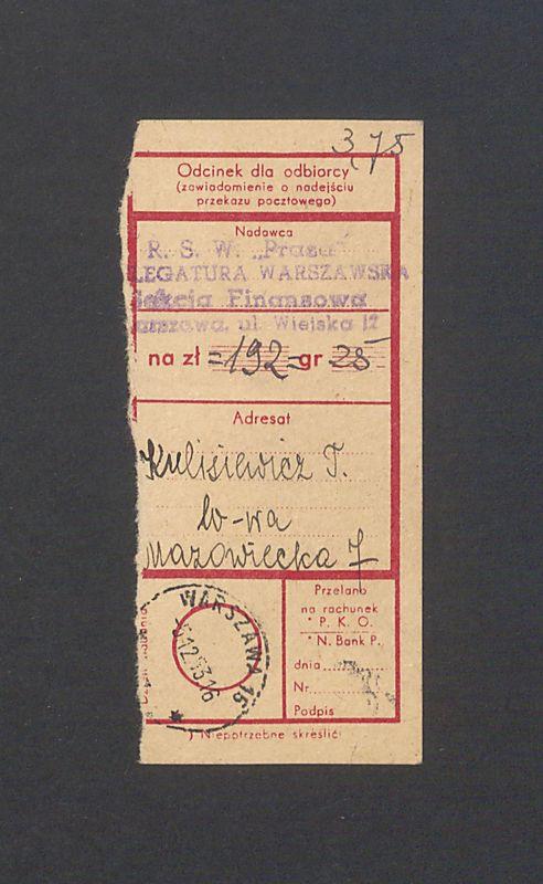 Odcinek dla odbiorcy dot. wpłat na rachunek bankowy, część I