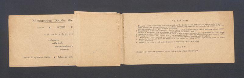 Książeczka opłat z tytułu najmu lokalu w Warszawie na ulicy Mazowieckiej 7 m.12, część II