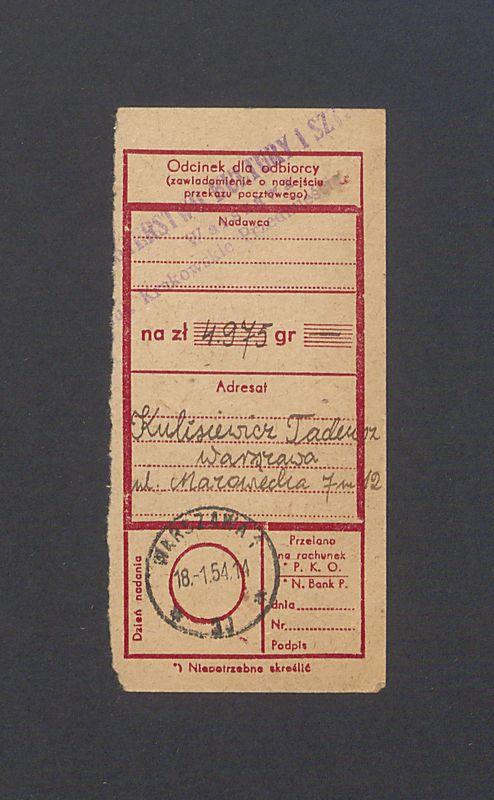 Odcinek dla odbiorcy dot. wpłat na rachunek bankowy, część II